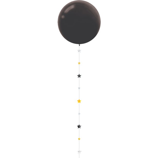 Black, Silver & Gold Stars Glittery Balloon Tail -1.8m