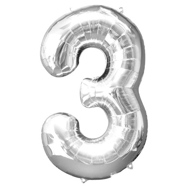 Balloon Foil Number - 3 Silver - 34"