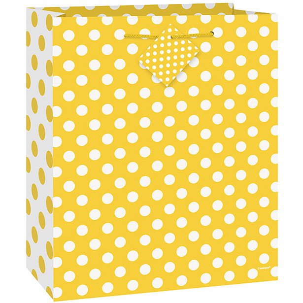 Yellow Polka Dot Gift Bag - 23Cm