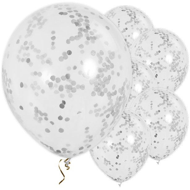 Silver Confetti Balloons-12'' Latex