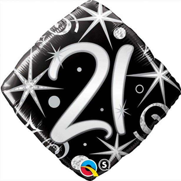 Balloon Foil Diamond Shape - Sparkles & Swirls Design - 21st Birthday