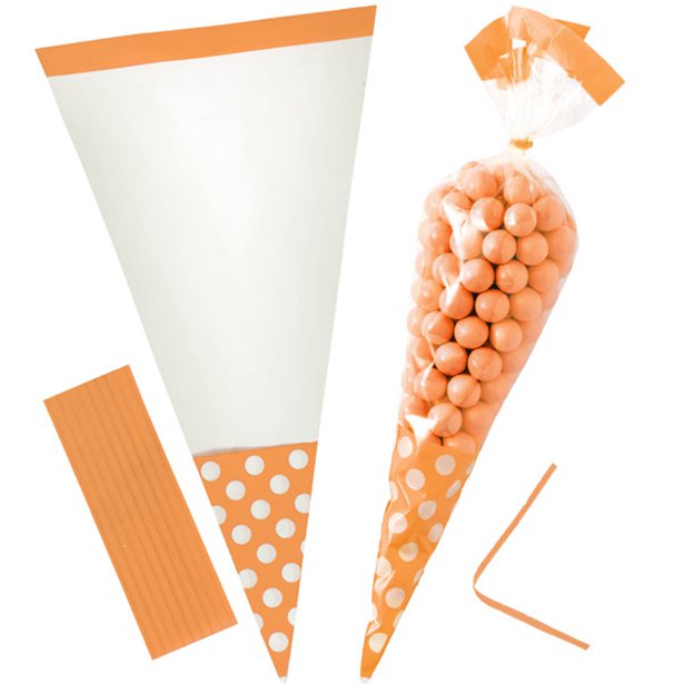 Cellophane Cone Sweet Bags - Orange Peel - 10pk