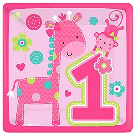 Wild At One Girl's 1st Birthday Square Plate - 18cm