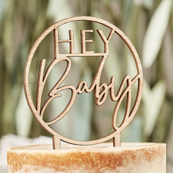 Wooden 'Hey Baby' Shower Cake Topper