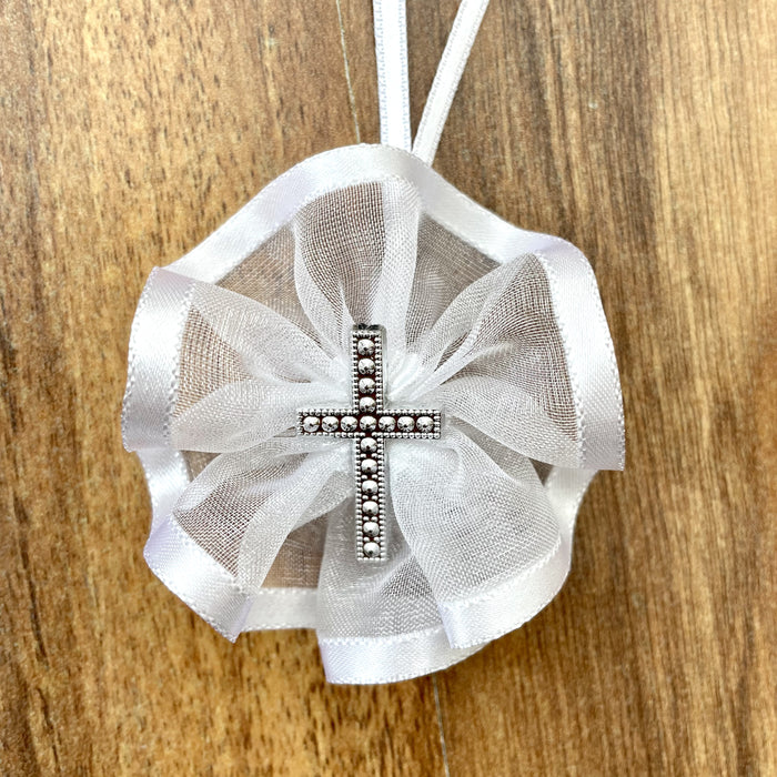 Domna for Girls - White Organza with Silver Cross