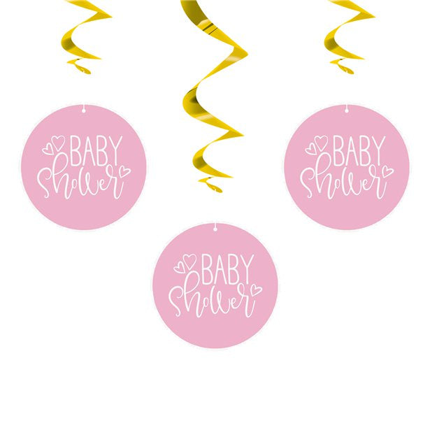 Hanging Swirls - Baby Shower - Pink Hearts