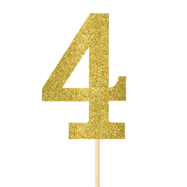 Number 4 Large Gold Glitter Pick - 36cm