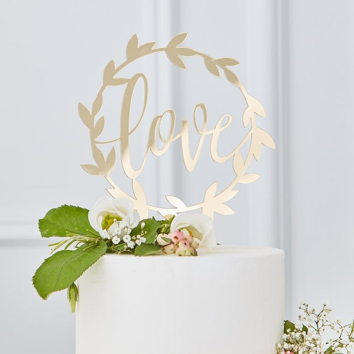 Gold Acrylic Love Cake Topper - Gold Wedding