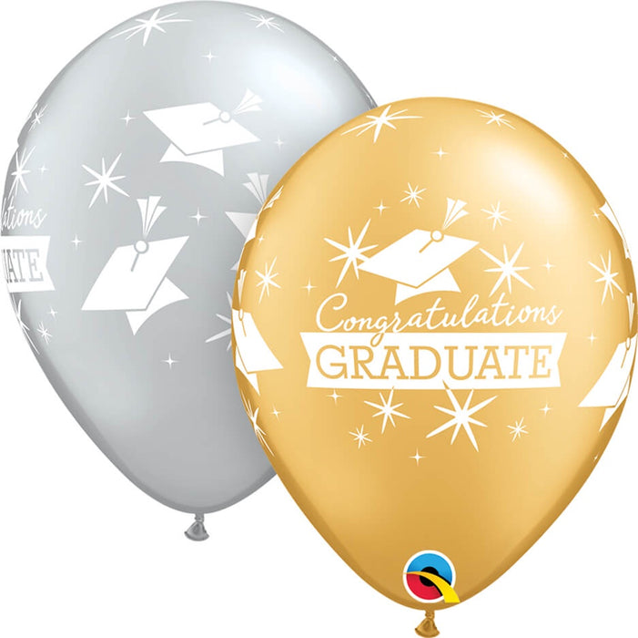 Graduation Balloons - Latex - Gold and Silver - 11inch