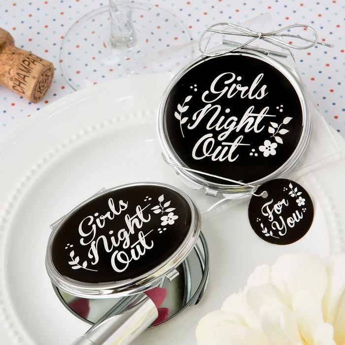 'Girls Night Out' Silver Metal Compact Mirror With