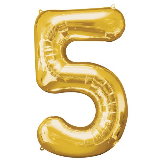 Balloon Foil Number - 5 Gold  - 34"