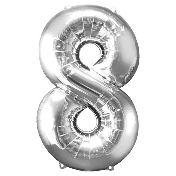 Balloon Foil Number - 8 Silver - 34’’ OLD