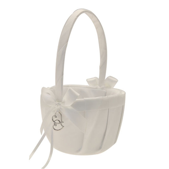 Flower Girl Basket - Double Heart - Ivory