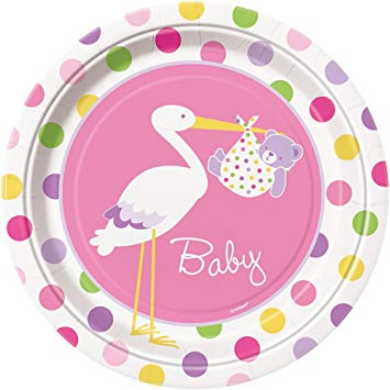 Baby Girl Stork Paper Plates