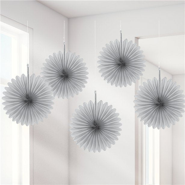 Hanging Decoration - Silver Paper Fans - 15cm