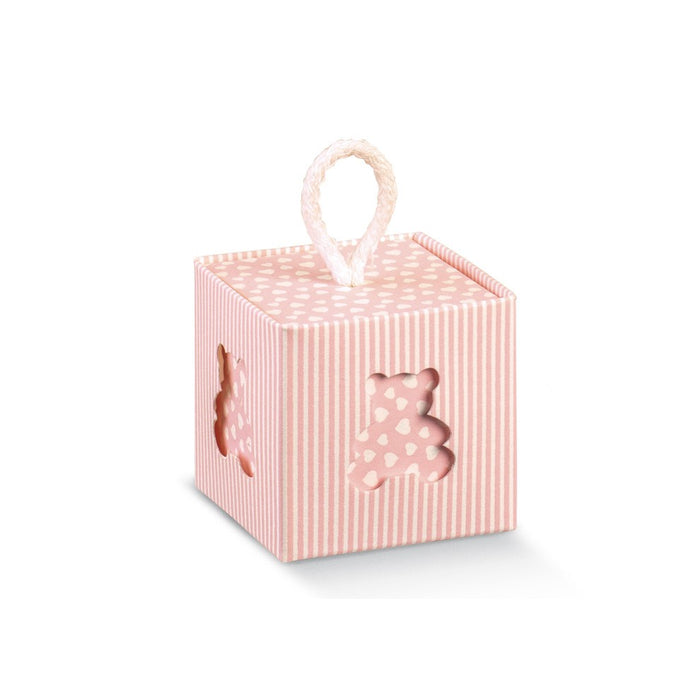 Box w/Chord - Pink with Bear Cutout - 50x50x50mm