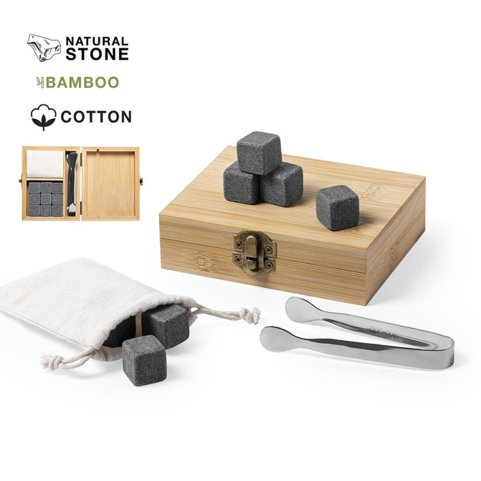 Set Stone Ice Cubes in Bamboo Box