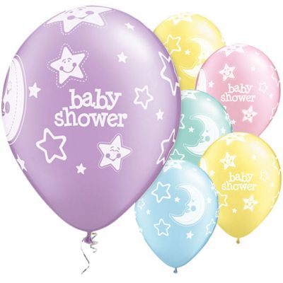 Latex Balloons Baby Shower Moon & Stars Assorted - 11''