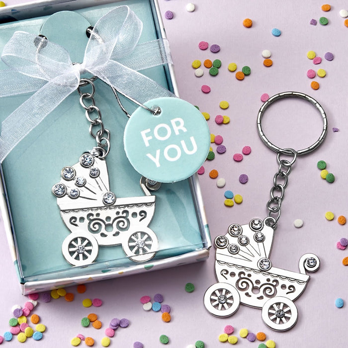 Silver Baby Carriage Design Key Chains