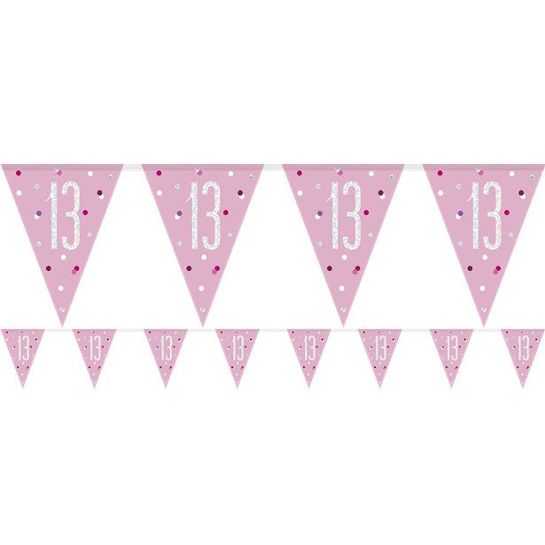 Birthday Bunting - Pink Glitz - Age 13 - 2.75m