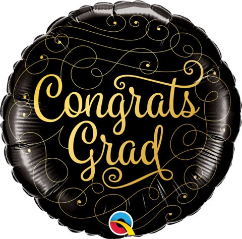 Balloon Foil Round Shape - Congrats Grad Black with Gold Doodles - 18''