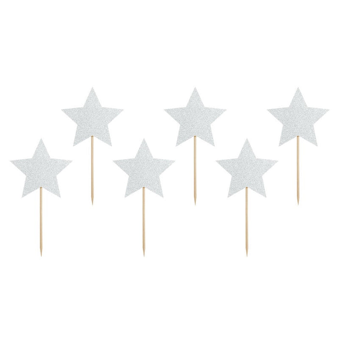 Cupcake Toppers - Silver Stars - 6pk