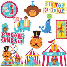 Circus Time 1st Birthday Card Cutouts