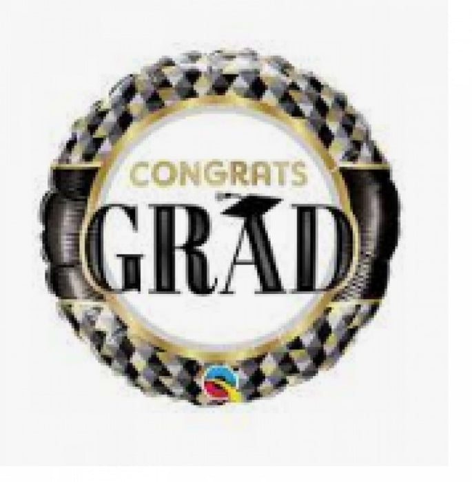 Balloon Foil Round Shape - Congrats Grad Black Gold - 18''
