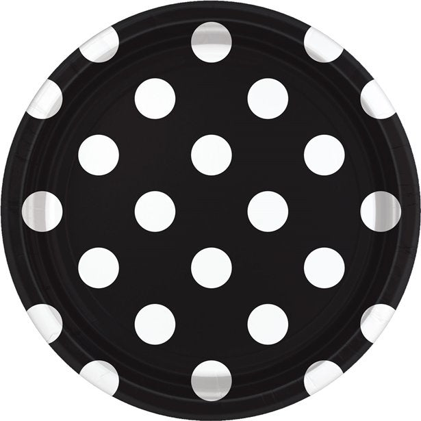 Lunch Plates - Black Polka Dot - 8pk