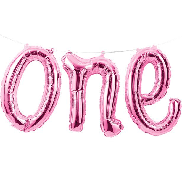 Age One Pink Phrase Balloon Bunting - 12" Foil