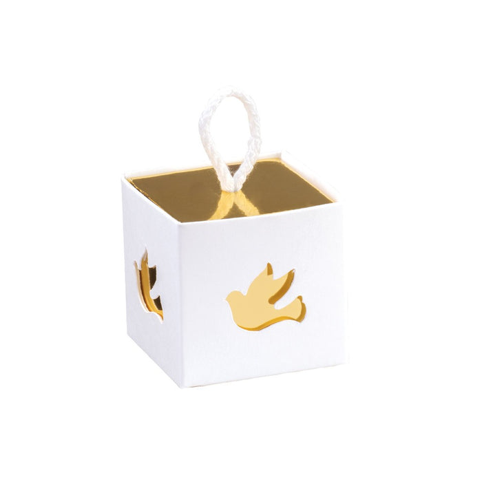 Box w/Chord - Gold White Dove Cutout - 50x50x50mm