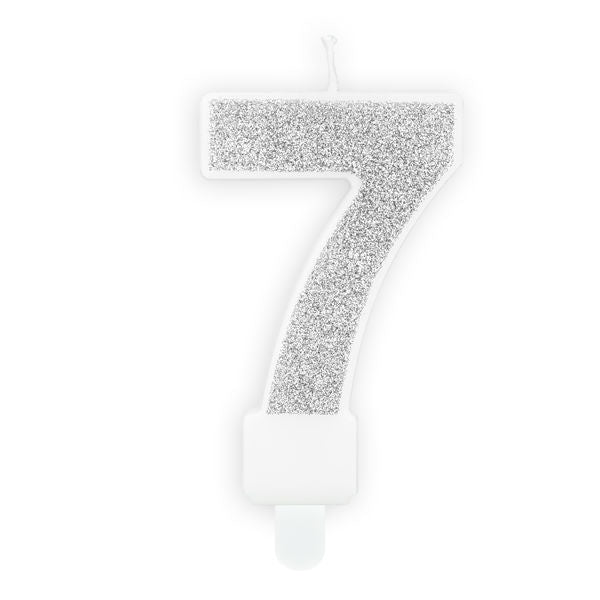 Silver Glitter Candle - Number 7