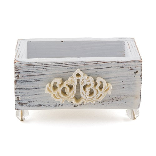 Jewel Footed Wooden Boxes With Aged White Finish