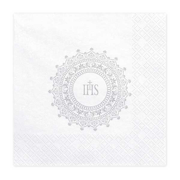 Lunch Napkins - Communion - White with Silver Print