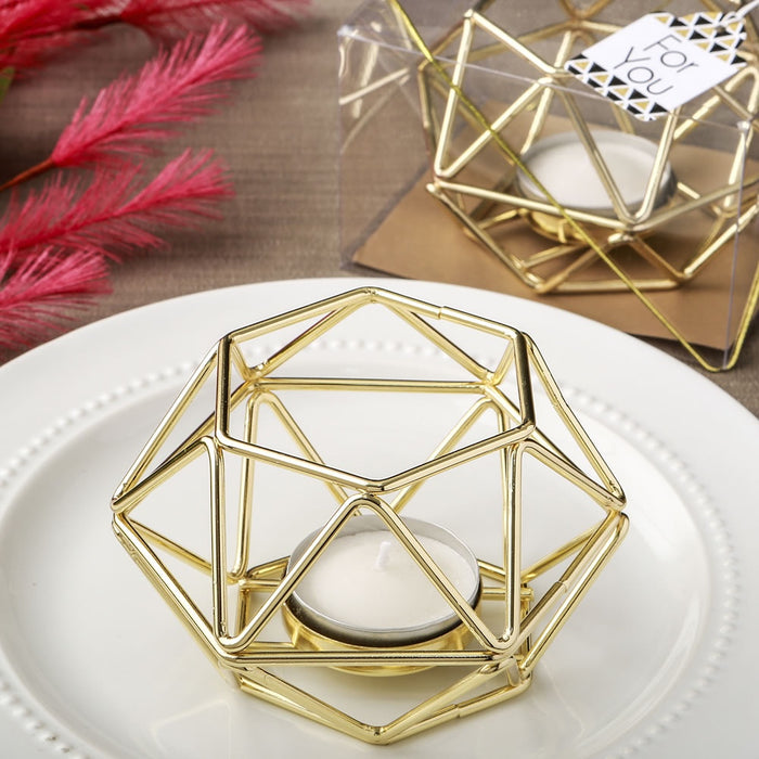 Hexagon Geometric Gold Wire Candle Holder