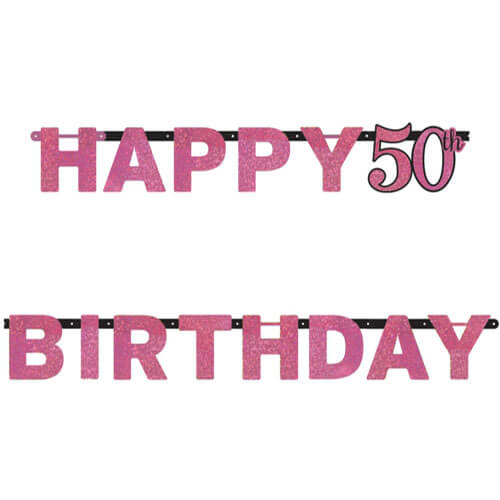 Pink Celebration Age 50 Prismatic Letter Banner