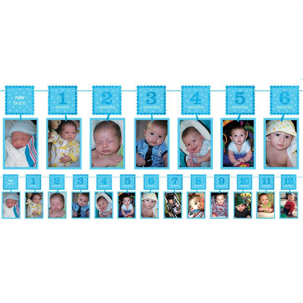 Garland Photo Holder - Boy's 1st Birthday Blue Glitter - 3.7m