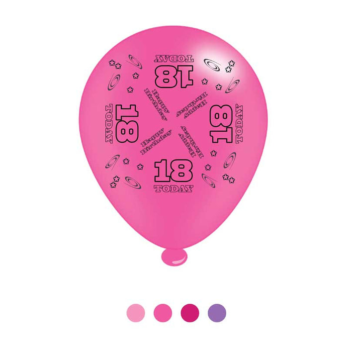Balloons Latex - Birthday Age 18 - Mixed Colours - 8pk