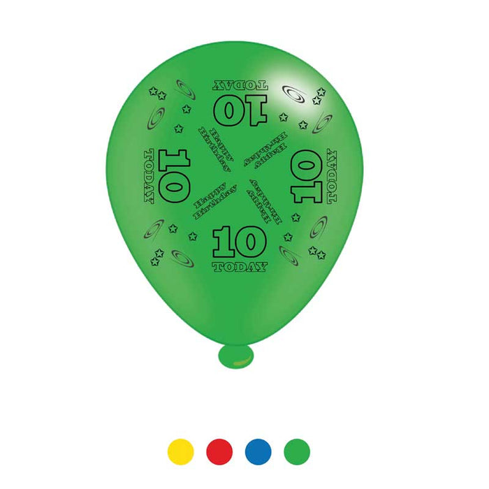 Balloons Latex - Birthday Age 10 - Mixed Colours - 8pk