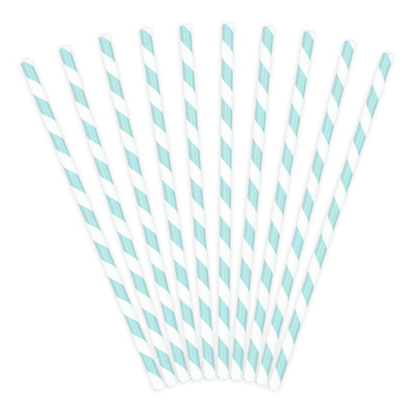 Paper Straws - Light Blue - Striped 10pk