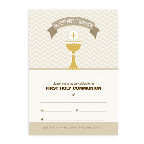 Invitations Fill-in - Holy Communion - Chalice with Chevron Design 20pk