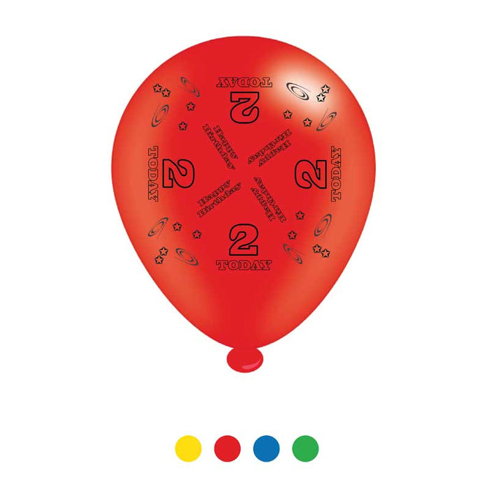 Balloons Latex - Birthday Age 2 - Mixed Colours - 8pk