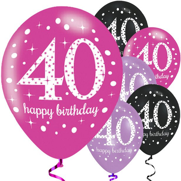 Balloons Latex Pearl - Pink Sparkling Celebration - Happy 40th Birthday
