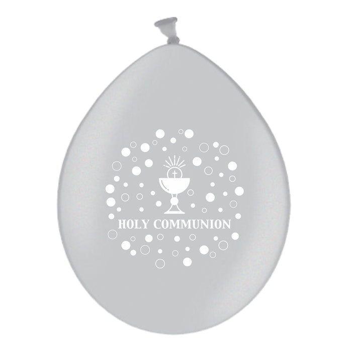 Balloon Latex Metallic Silver White Print - Holy Communion - Air Inflation