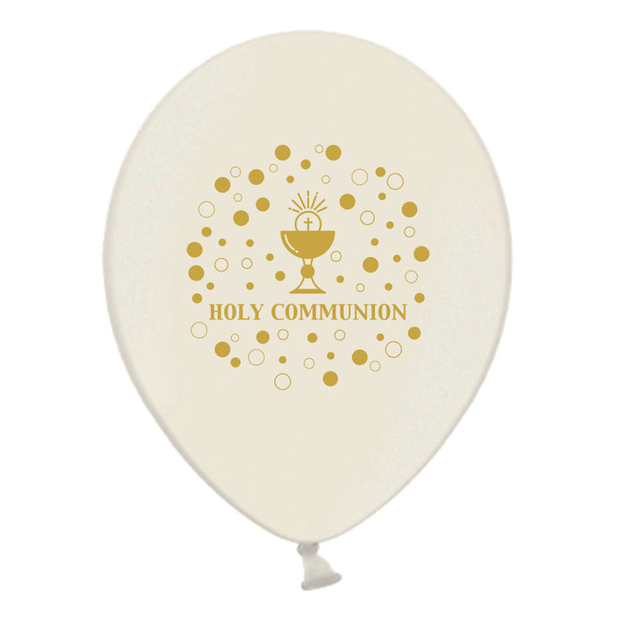 Balloon Latex White Pearl with Gold Print - Holy Communion - Helium Inflation