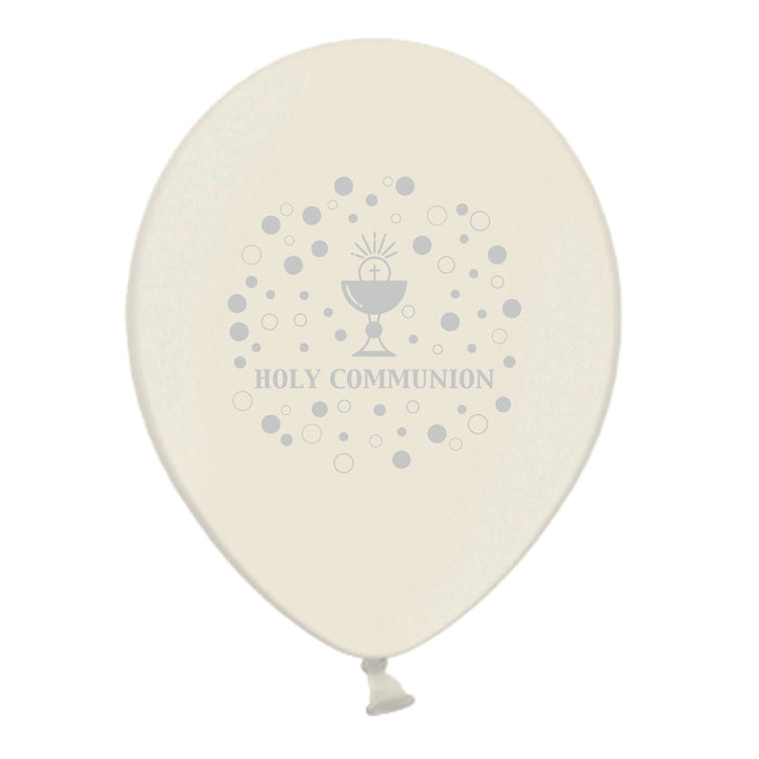 Balloon Latex Pearl White with Silver Print - Holy Communion - Helium Inflation