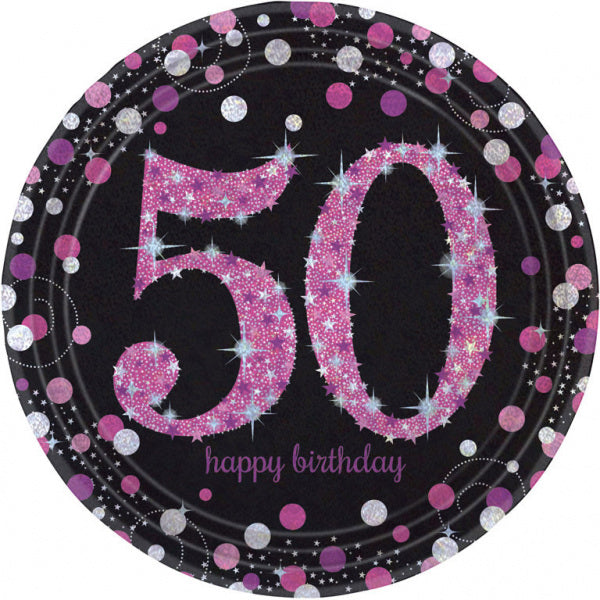 Pink Celebration Age 50 Plates