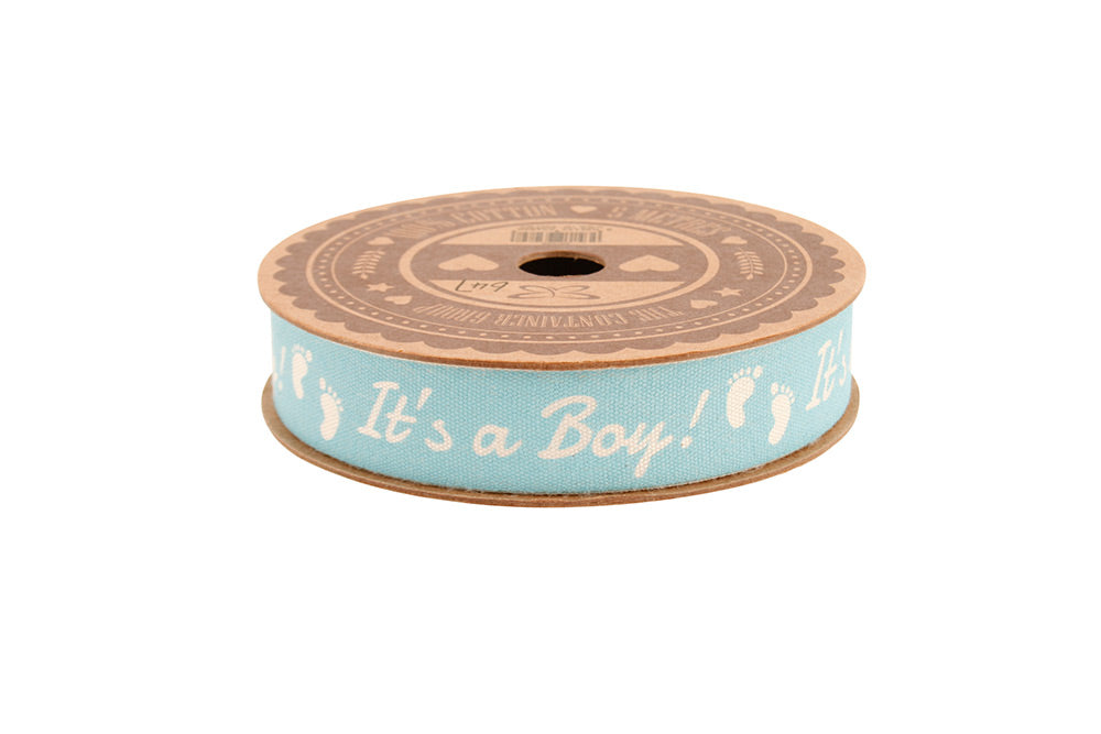 It's a Boy! Blue & White 5m - Cotton Ribbon