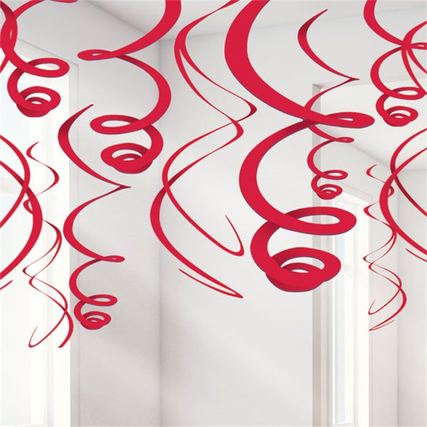 Hanging Decorations - Red Swirls - 12pk
