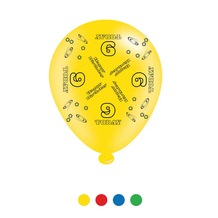 Balloons Latex - Birthday Age 9 - Mixed Colours - 8pk